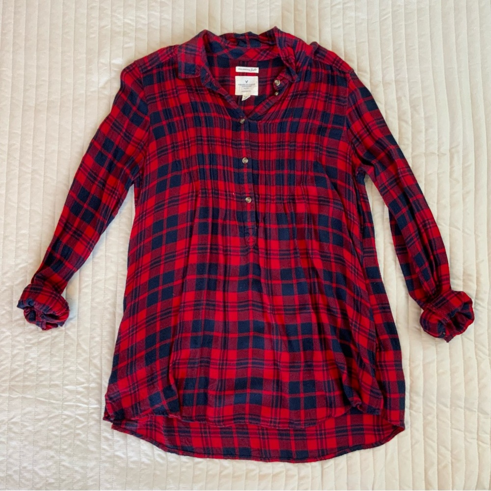 American Eagle Red Flannel Tunic Top — Jegging Fit